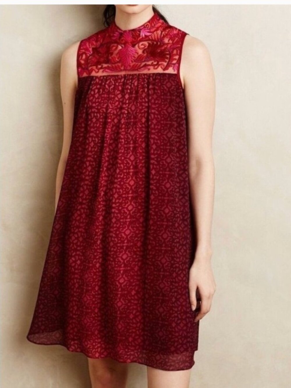 Anthropologie Amara Embroidered Swing Dress